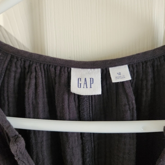 GAP Jumpsuit Size 12 Black Tie Belt Wide Leg Gauze With Pockets - Picture 3 of 10